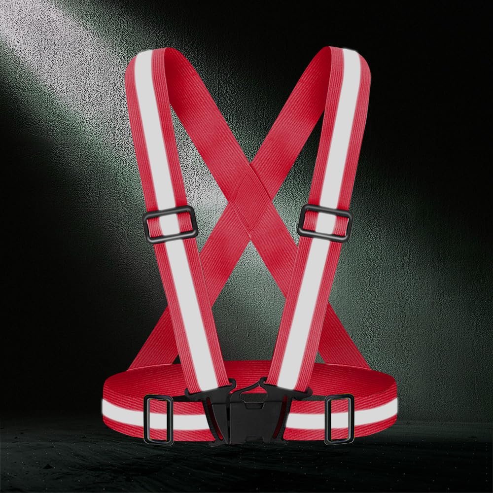 Fepdiu High Visibility Reflective Vest Safety Vest Running Reflective Gear Adjustable Reflective Vest for Walking,Jogging,Hiking,Night Cycling (Red)