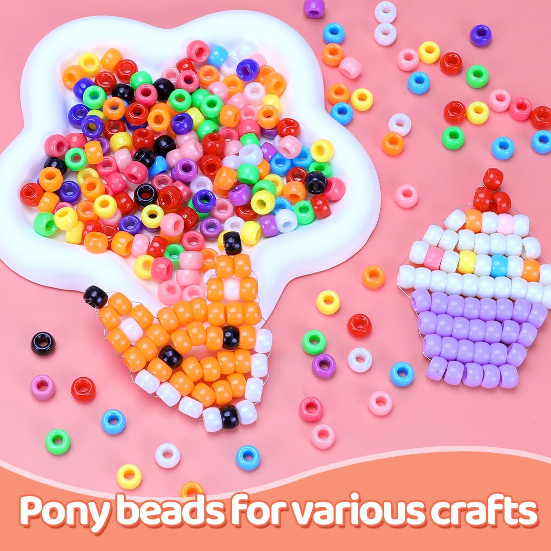 2.5 lb Wholesale Large Pony Beads (6x9 mm) Bucket, Easy Storage Glitter Beads Bulk, Over 4500 Pony Bead for Jewelry Making, Crafts (Glitter)
