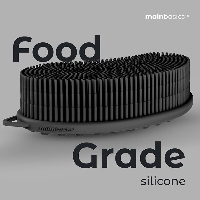 MainBasics Silicone Body Scrubber Dual-Sided Shower Loofah and Massaging Nodes (Black, Massage)