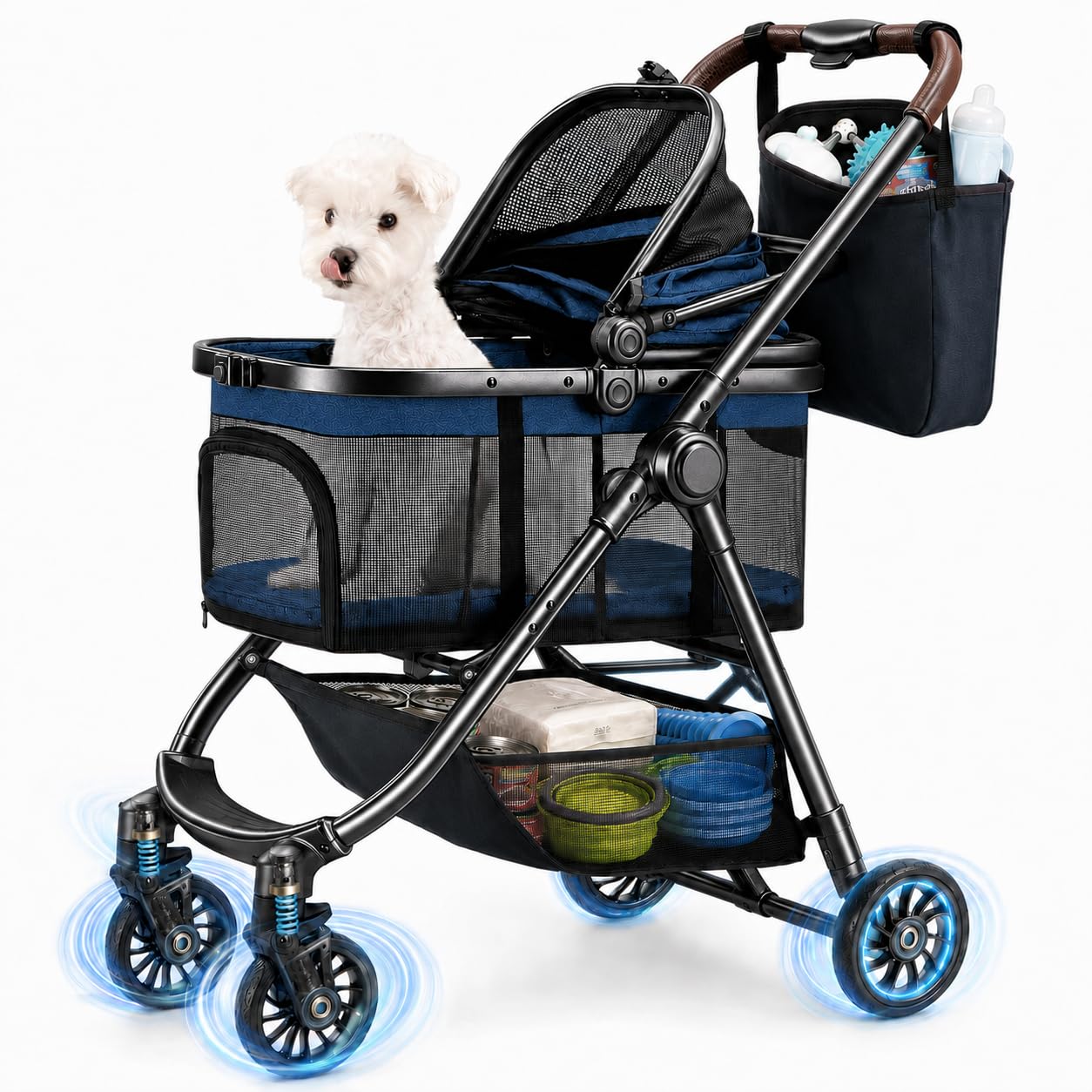 OJCME 3 in 1 Pet Carrier Stroller with Detachable Carrier, Foldable Dog & Cat Stroller for Small/Medium Dogs up to 33 lbs, Large Storage Bag, Full Window Mesh, One-Touch Dual Brake, Car Seat