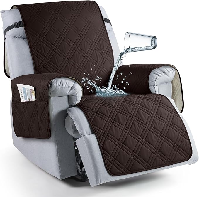 TAOCOCO 100% Waterproof Recliner Chair Covers, Non Slip Recliner Covers for Recliner Chair with Pocket, Washable Reclining Chair Cover Furniture Protector for Kids,Dogs(25'', Coffee)