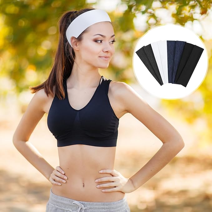 Fishinsea 8 Pack Sport Headbands for Women, Elastic Soft Fabric Non-Slip Hair Bands Hair Warp for Daily Workout Yoga Running Sports