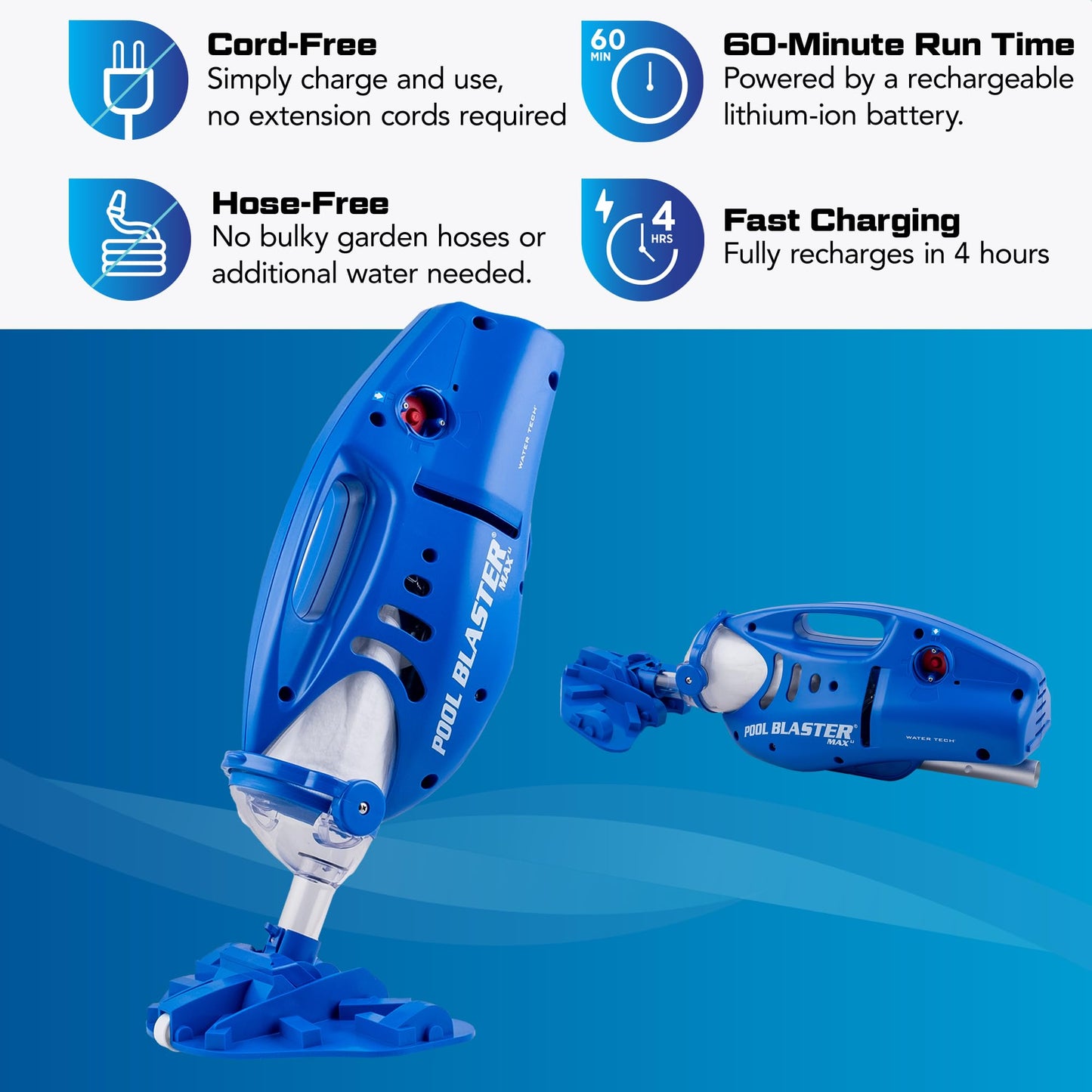 POOL BLASTER Max Cordless Pool Vacuum for Deep Cleaning & Strong Suction, Handheld Rechargeable Swimming Pool Cleaner for Inground and Above Ground Pools, Hoseless Pool Vac by Water Tech