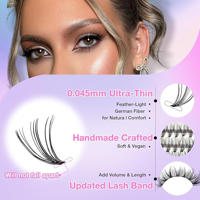 Lash Clusters DIY Cluster Eyelash Extensions 280pcs 9‑16mm 20D Wispy D Curl Natural Lashes–Waterproof Fake Cat Eye Soft Individual Soft Clusters(16MIX2-3-X)