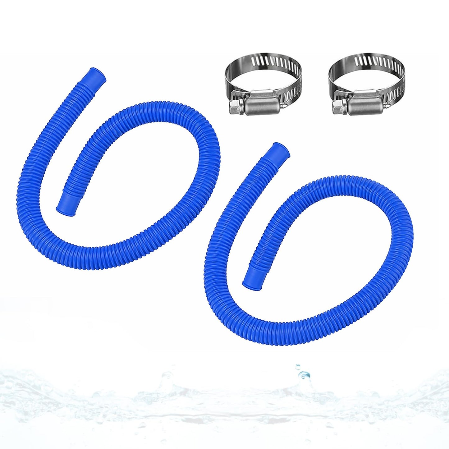 1.5” x 41” Pool Pump Replacement Hose, 2-Pack Above-Ground Pool Hoses with 4 Stainless Steel Clamps, Compatible with Intex, Coleman, Summer Waves Pool Pumps & Filters (2 PACK Blue)
