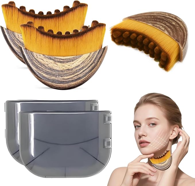 Lymphatic Contour Face Brush, 2 Pack Lymphatic Drainage Brush - Facial Dry Brush for Depuffing & Skin Glow - Premium Face Sculpting Tool & Gua Sha for Jawline, Neck Lifting & Manual Massage