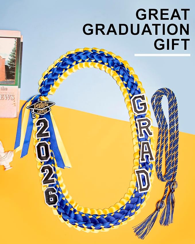 ALKB 2026 Graduation Lei Set - Two-Tone Braided Ribbon with Honor Cord, Unisex Graduation Gift for Graduates, Polyester