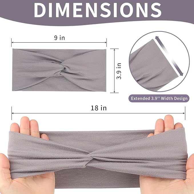 12 Pcs Stretchy Headbands for Women, Absorbed Sport Headband Soft Twist Knotted Hairbands for Daily Life Yoga Workout(Black/Grey/White/Red)
