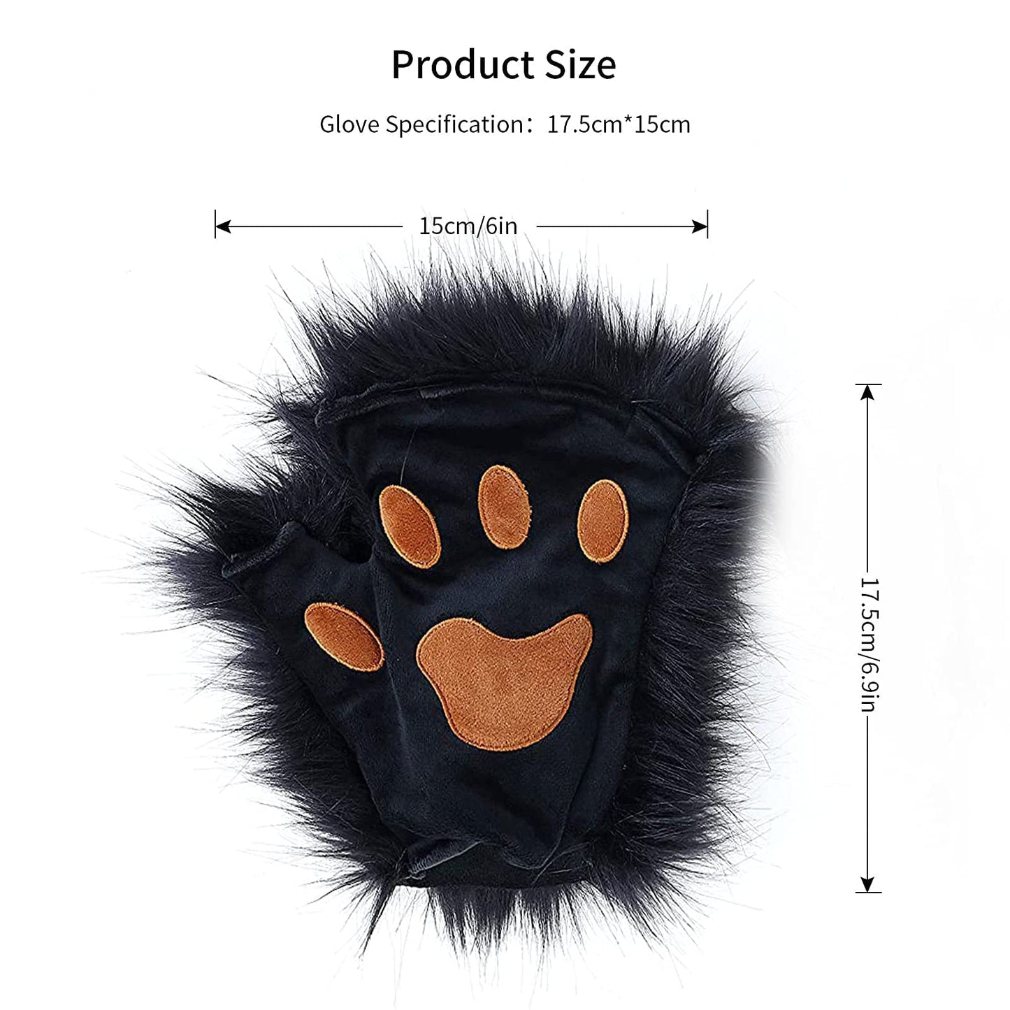 HAOAN Wolf Fox Tail Clip Ears and Gloves Set Halloween Christmas Fancy Party Costume for Women and Man Gray