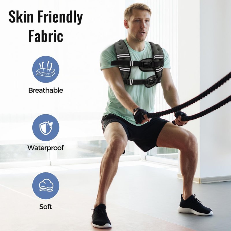 Zeerun Weighted Vest, 6lb/8lb/10lb/12lb/15lb/18lb/20lb/24lb/30lb for Men Women, Reflective Stripe Adjustable Buckle, Comfortable Durable Rucking Vest for Walking Running Strength Training, 18LBS-Gray