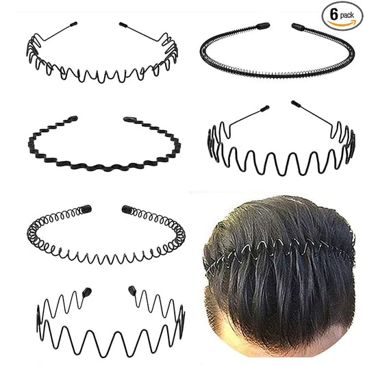 Metal Headbands for Men Fashion Headband for Women, Unisex Wavy Hair Bands Outdoor Sports Head Bands Simple Elastic Non-Slip Hair Accessories (6 Pack)