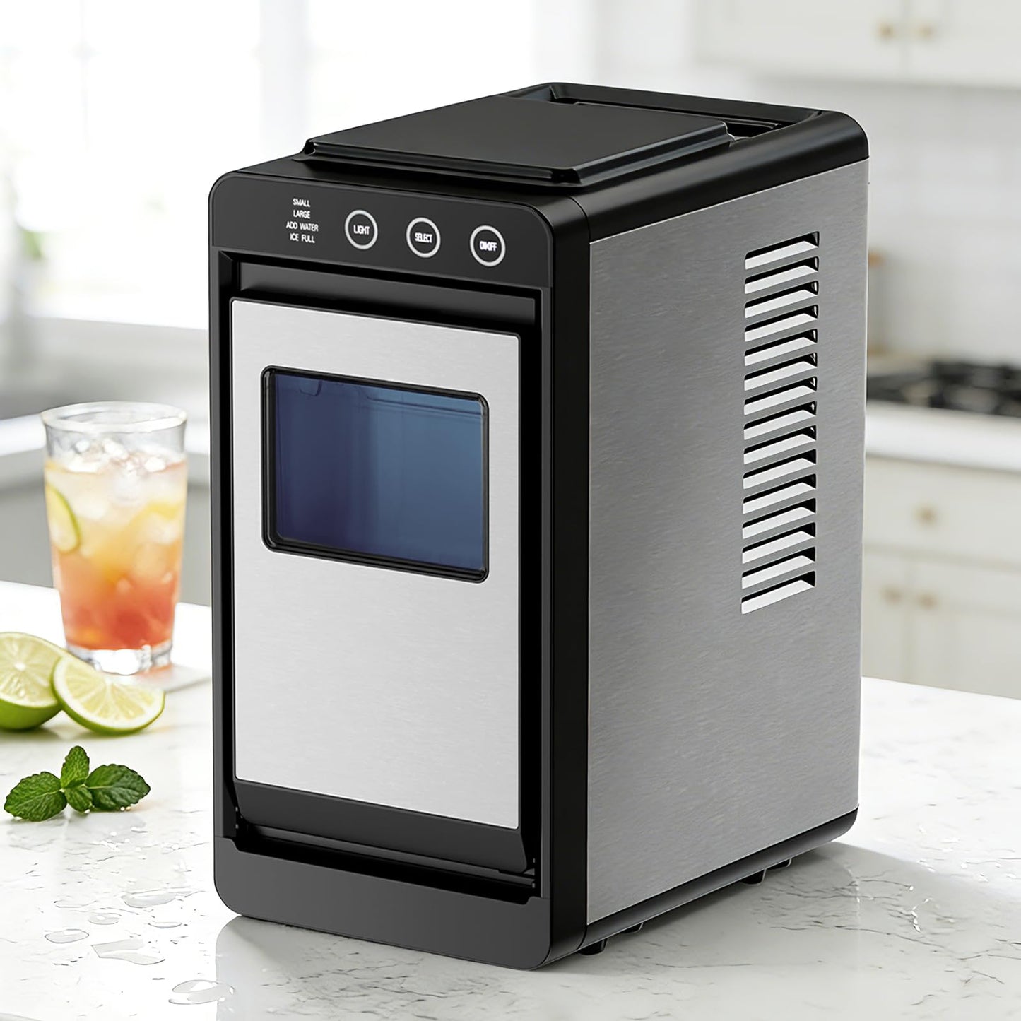 Antarctic Star Countertop Ice Maker Machine - 26.5lbs/24H, 8 Bullet Ice in 6 Mins, Self-Cleaning Portable Ice Maker with 2 Ice Sizes, Touch Display & Blue Light for Home, Office, Bar,Steel