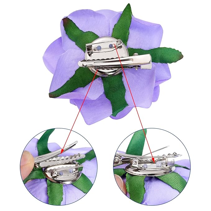 Rose Hair Clip Flower Hairpin Brooch Floral Clips, 4 Pcs Fabric Rose Flowers Hair Clips Mexican Hair Flowers Pin up Headpieces for Woman Girl Wedding Party Mother's Day (2 Sizes) (Purple)