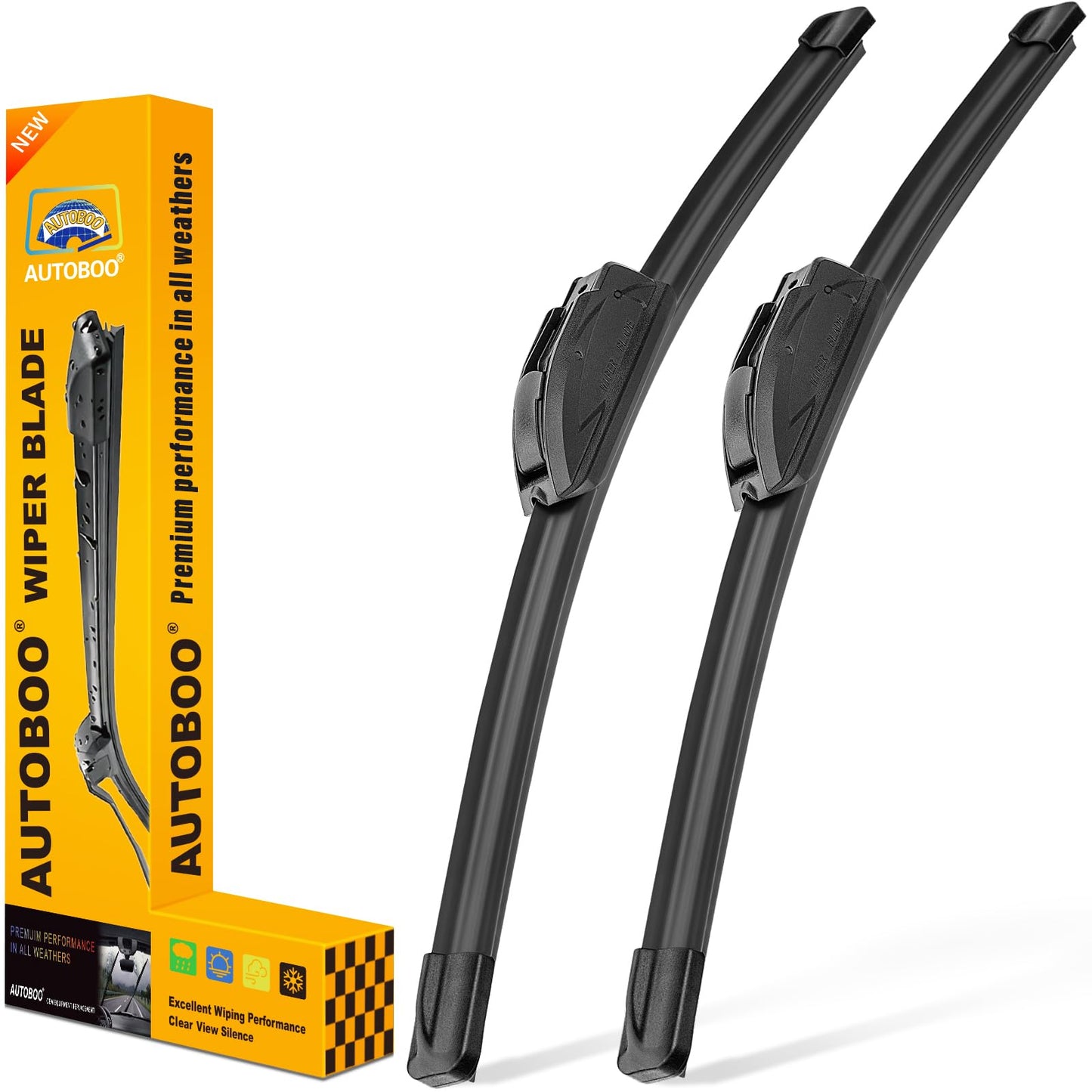 AUTOBOO 26" and 16" Windshield Wipers Blades (Pack Of 2),OEM Quality Premium All-Seasons Wiper blades,Stable and Quiet Armor wiper blades