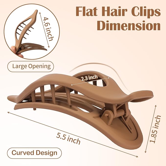 5.5 Inches Extra Large Flat Hair Clips for Women, 4 Pack XL Big Claw Clips for Thick Hair, Oversized Matte Strong Hold Non-slip Flat Claws, Neutral Colors