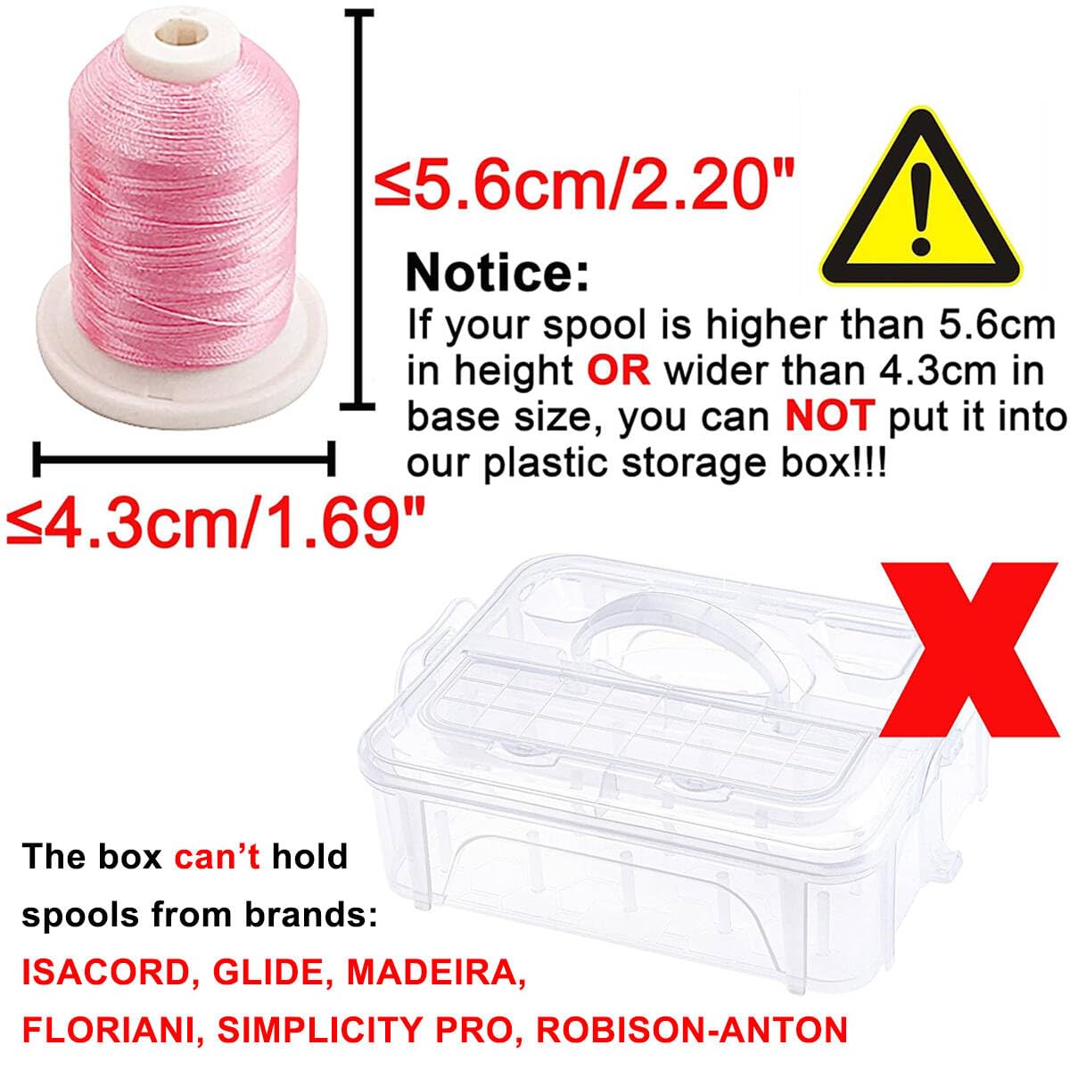 New brothread 2 Layers Stackable Clear Storage Box/Organizer for Holding 40 Spools Home Embroidery & Sewing Thread (Spool Size Requirement: Height≤2.2"/5.6CM; Width≤1.69"/4.3CM)