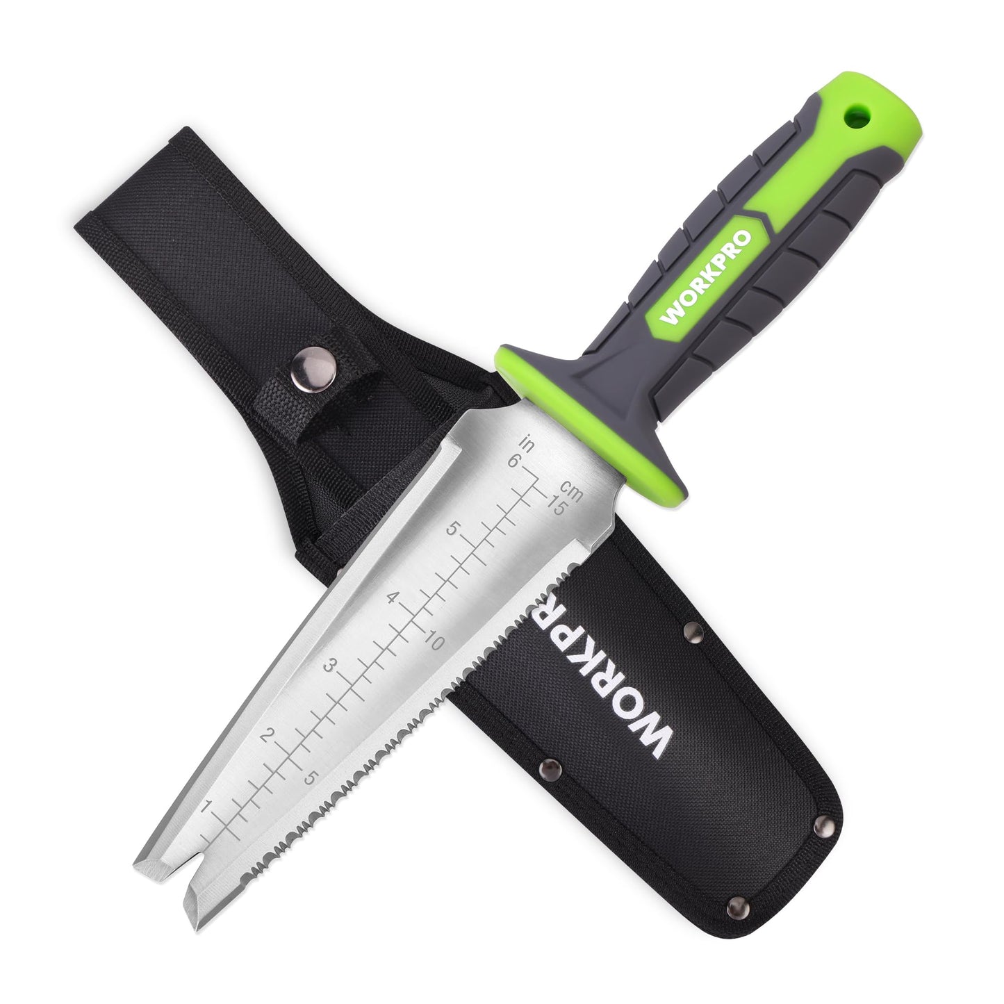 WORKPRO Hori Hori Garden Knife, 7" Stainless Steel Blade with Cutting Edge, Garden Tools with Oxford Sheath, Ergonomic TRP Handle with Hanging Hole for Weeding, Planting, Digging