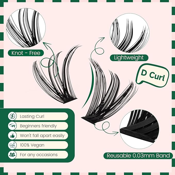 KEYYOU DIY Lash Extension Kit 280pcs Individual Lashes D Curl Eyelash Extension Kit 40D50D 9-16MIX Lash Clusters with Bond and Seal and Lash Applicator for DIY at Home(40D50D-0.07D-9-16MIX)