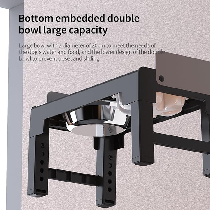 PAKEWAY Elevated Dog Bowls, Spill Proof, Tiltable Dog Feeder with 1 Slow Feeder Bowl &1 Stainless Steel Bowl, 6 Height Adjustable Raised Dog Bowls Stand for Medium Large Dogs