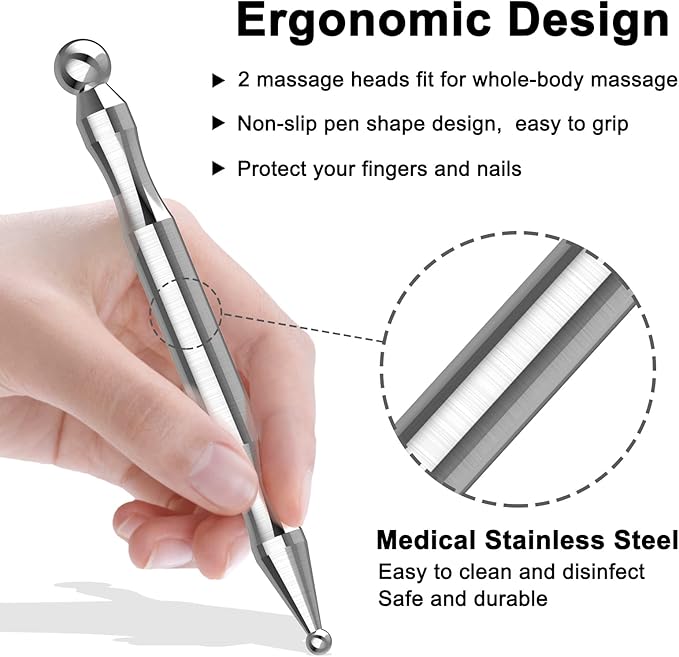 Stainless Steel Acupuncture Pen for TMJ Relief, Jaw Massager Pen for Jaw Clenching, Acupressure Facial Tool for Face Reflexology and Full-Body Pressure Point Massage