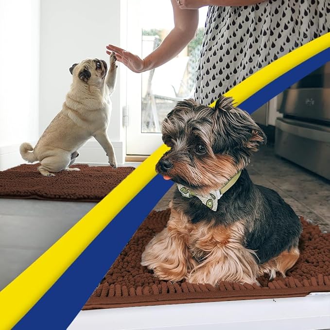 Muddy Mat® | Super Absorbent Door Mat Indoor, Microfiber Quick Dry Chenille Entryway Rug, Non-Slip Front Door Mat, Indoor Mats for Entryway, Machine Washable Pet Rug, Brown 36"x120"