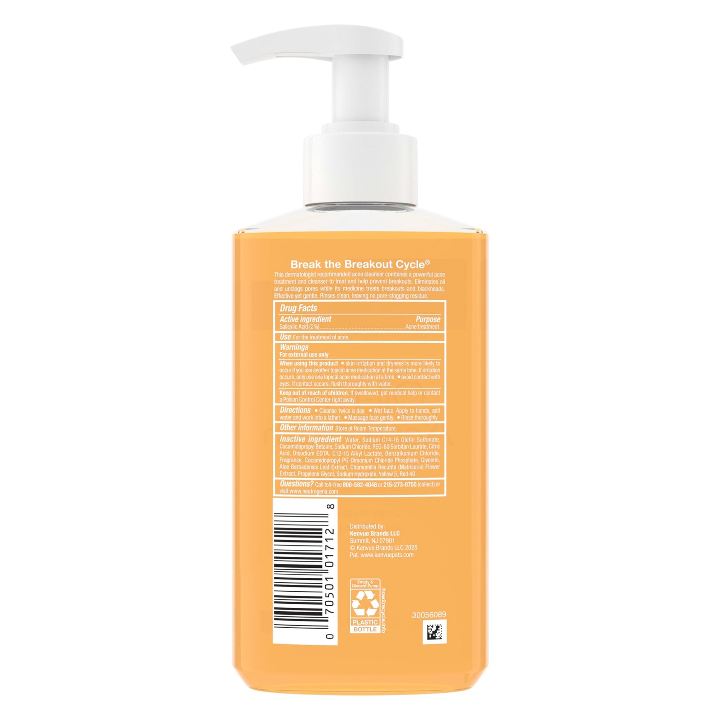 Neutrogena Oil-Free Acne Wash, Acne Fighting Facial Cleanser with Salicylic Acid Medicine, Acne Treatment for Face, Non-Comedogenic, Residue-Free, 9.1 fl oz Pump Bottles, 3 Pack