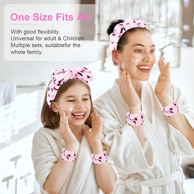CAVETEE 6 Pack Spa Headband for Washing Face, Makeup Headband for Washing Face, Cute Puffy Bubble Headband Bow Tie Spa Headband with Washing Face Wristband Set for Women Girl