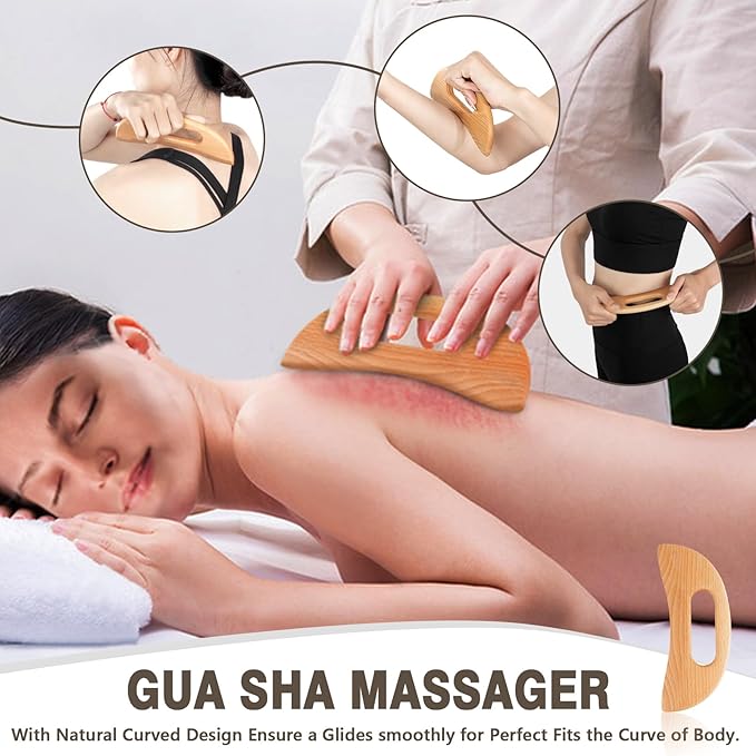 Wood Therapy Massage Tools 4-in-1, Wooden Lymphatic Drainage Massager Body Cellulite Remover, Professional Maderoterapia Kit Cellulite Massager for Body Sculpting,Contouring,Relief Muscle