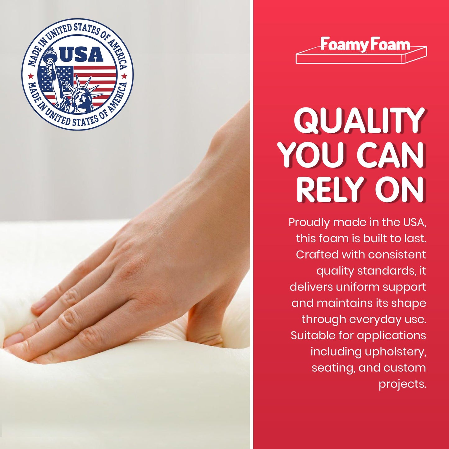 FOAMYFOAM 2Pack High Density 4 inch Thick, 24 inch Wide, 72 inch Long Upholstery Foam, Cushion Replacement