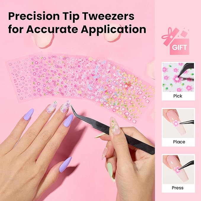 Beetles Nail Art Stickers 30 Sheets 3D Flower Nail Stickers Heart Nails Design Supplies DIY Decals for Decoration Nails Art for Women Girls