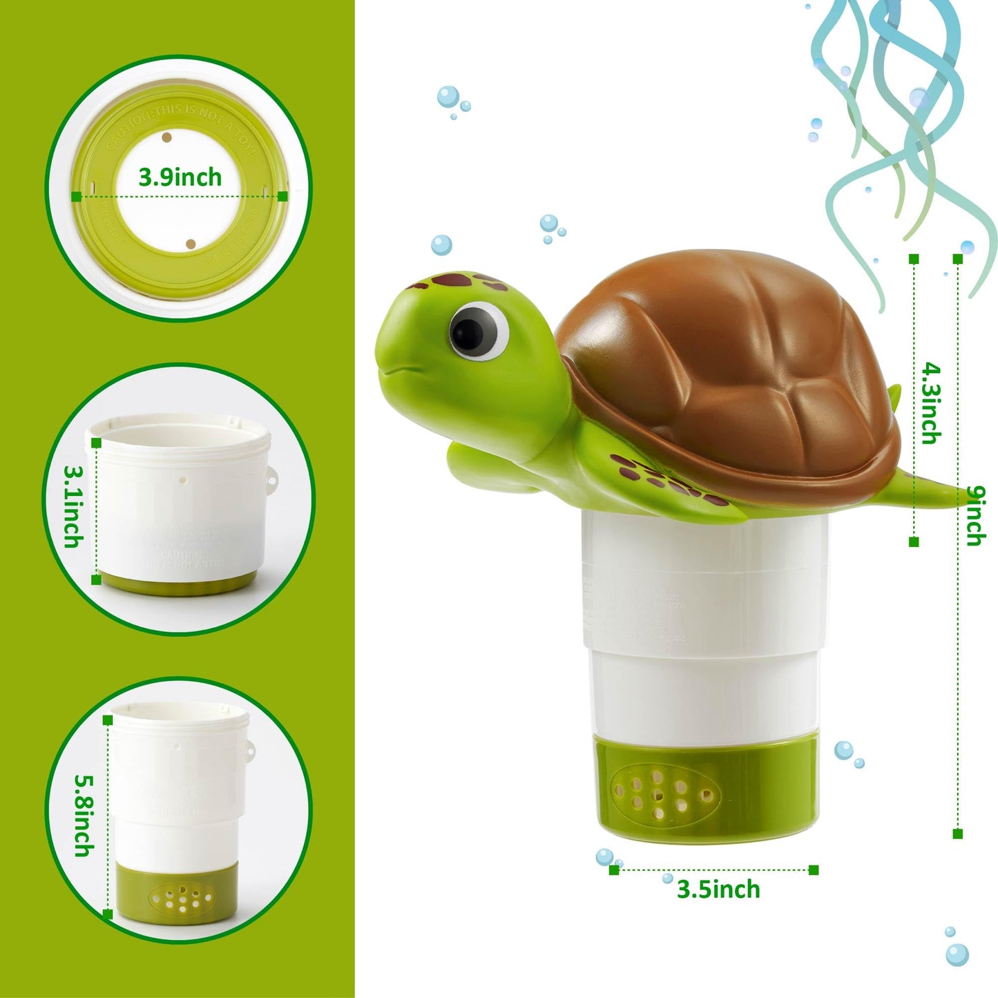 Chlorine Floater, Floating Pool Chlorine Dispenser, Fits 1 and 3 Inch Tablets & Bromine Holder for Large/Small Pools, Hot Tub, Spa - Sea Turtle