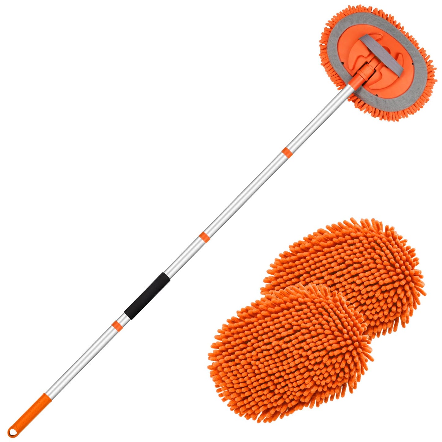 Ordenado 62" Car Wash Brush Kit Mitt Mop Sponge with Long Handle Chenille Microfiber Car Cleaning Brush Kit Supplies Car Washing Mop Kit Car Care Kit of Scratch-Free Replacement Head for Car RV Truck