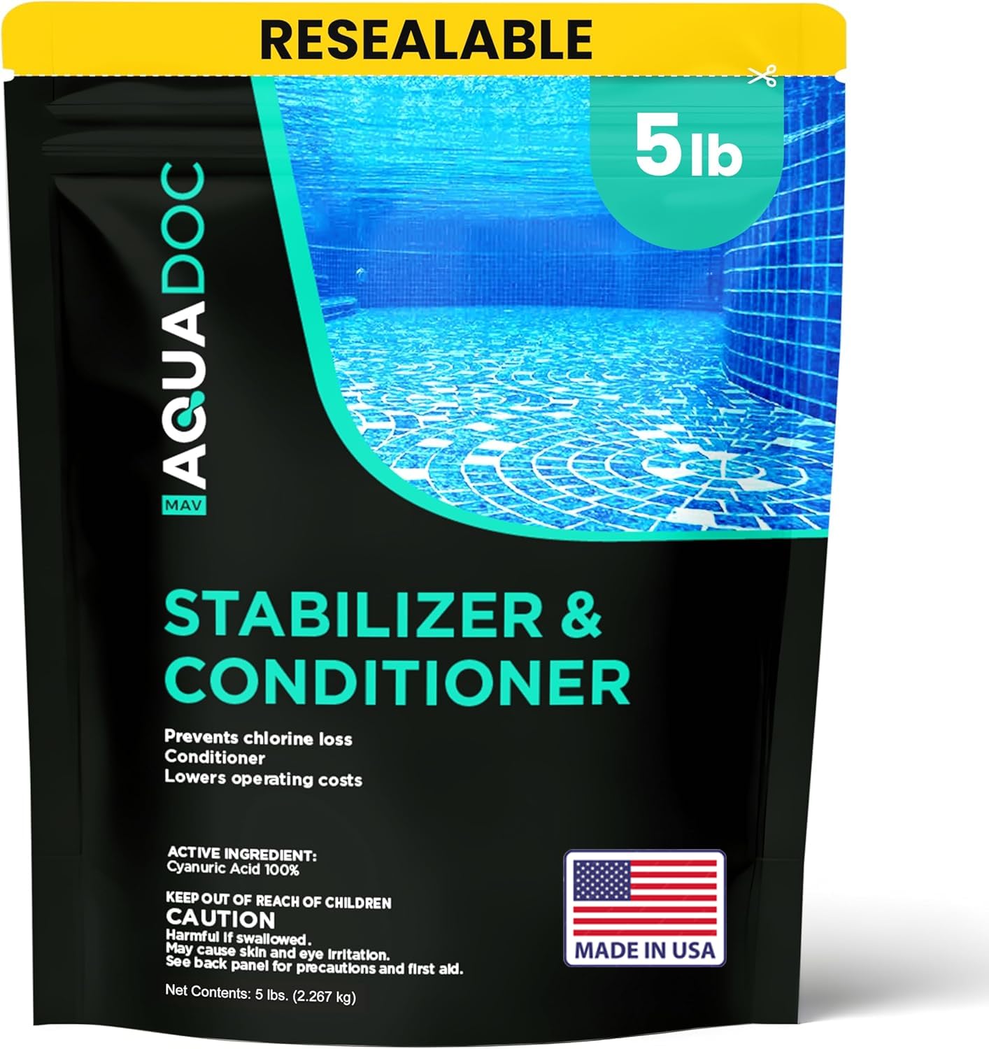 MAV AquaDoc Pool Stabilizer and Conditioner - 5lb - Cyanuric Acid Stabilizer for Swimming Pools - Pool Chemicals Made in the USA