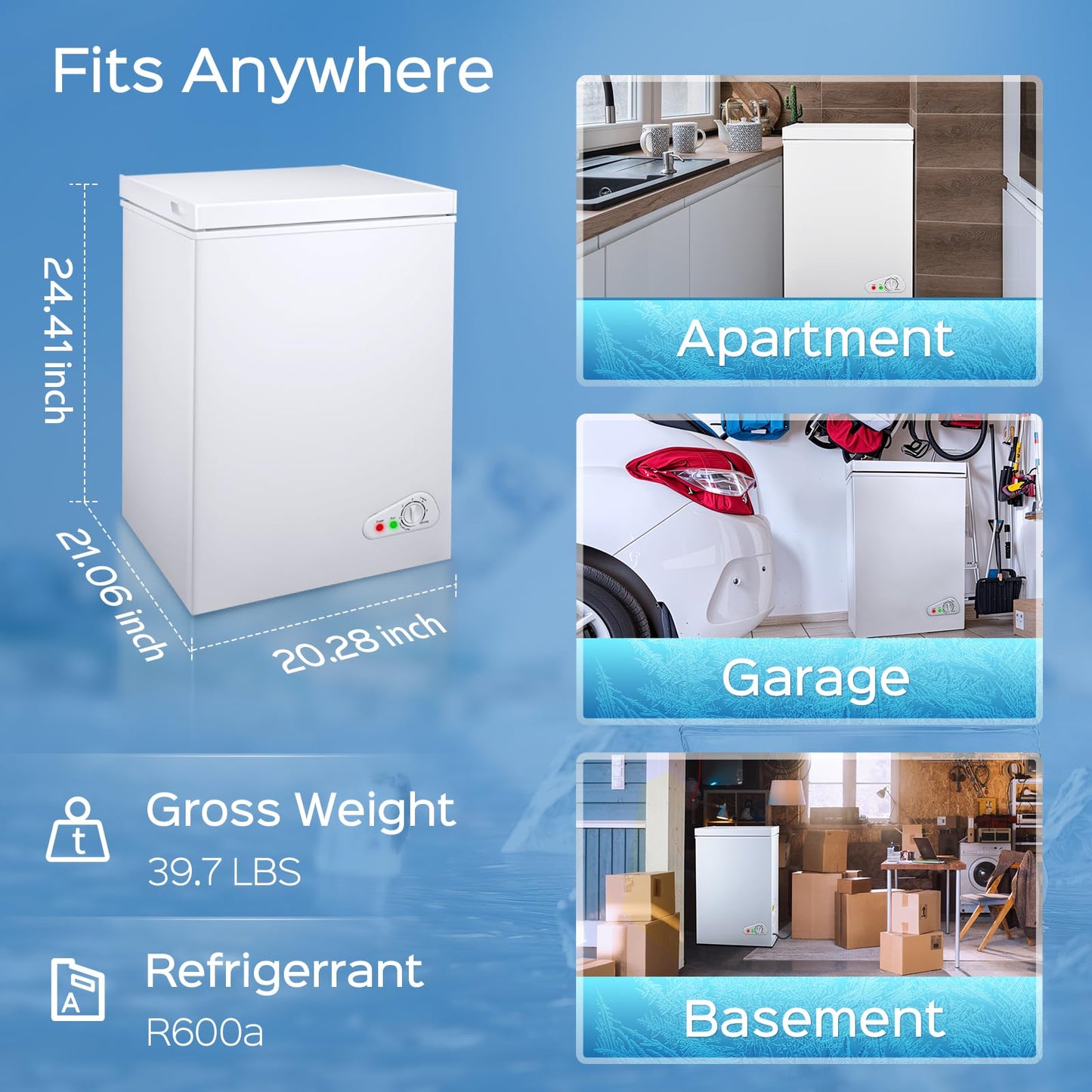 Anypro Chest Freezer 4.5 Cu.Ft, FreeStanding Top Door Compact Small Deep Mini Freezer with Removable Baskets, 7 Adjustable Temperatures for Garage Dorm Apartment RV Kitchen Business, White