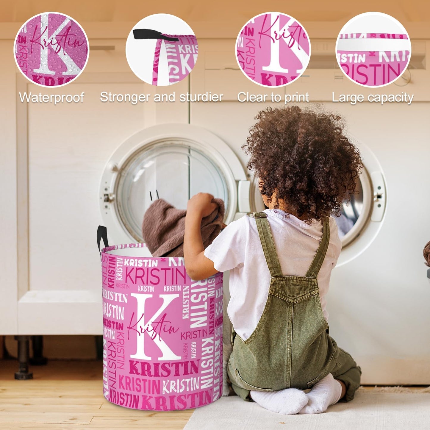 Custom Name Laundry Hamper, Personalized Laundry Basket with Name for Baby Boys Girls, Customized Collapsible Dirty Clothes Hamper Storage with Handles for Bedroom Bathroom Dorm Room Decor