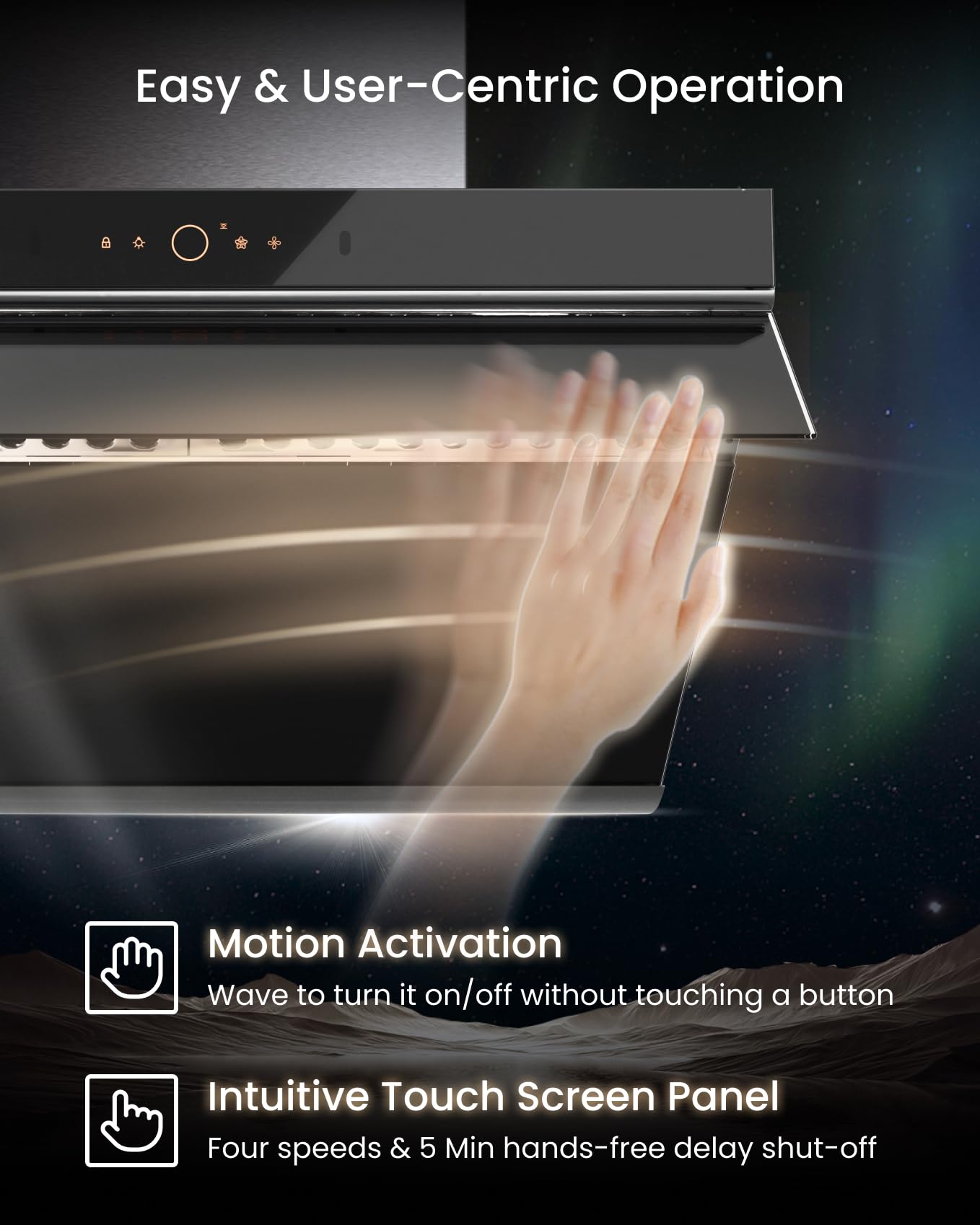 FOTILE JQG7507 Under Cabinet or Wall Mount Kitchen Range Hood 1100 CFM 4 Speed Level with LED Lights, Fingerprint Resistance and Motion Control
