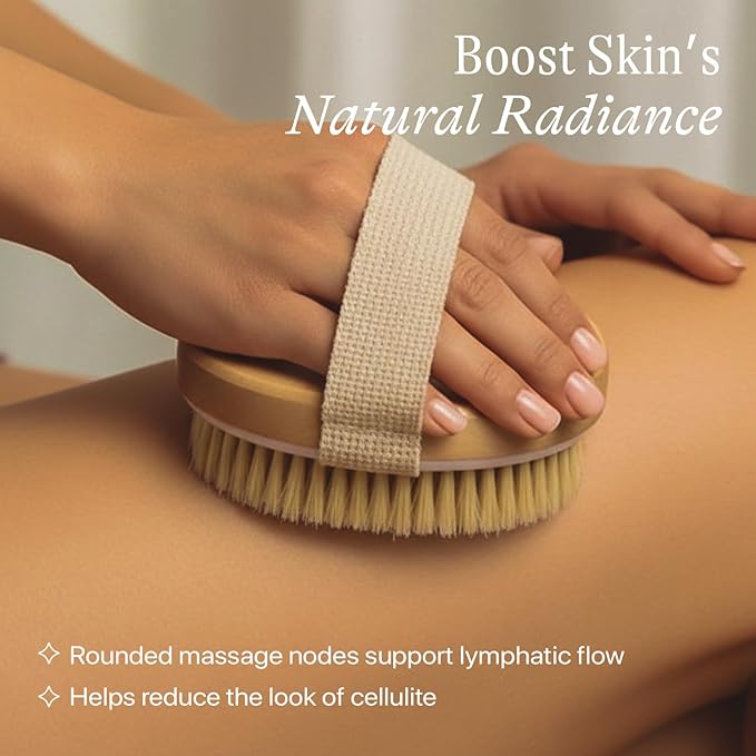 Dry Brushing Body Brush for Lymphatic Drainage & Cellulite - Natural Brustles for Wet and Dry Brushing, Body Exfoliating Brush with Massage Nodes for Soft & Smooth Skin