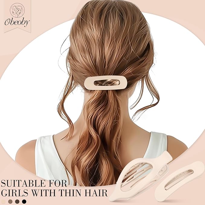 obeoby 8 Pcs Flat Hair Clips, Neutral Color Flat Claw Clips 2 Styles Hair Claws for Women Girls Medium Hair Volume French Hair Barrettes Accessories Easter Basket Stuffers Gifts