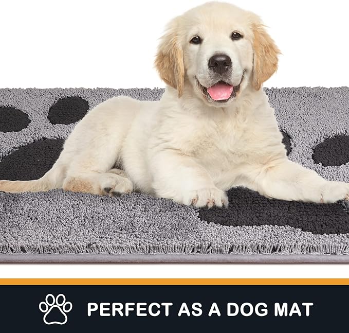 PURRUGS Dirt Trapping Door Mat 24" x 35.5", Non-Skid/Slip Machine Washable Microfiber Entryway Rug, Dog Doormat, Super Absorbent Welcome Mat for Muddy Wet Shoes and Paws, Grey