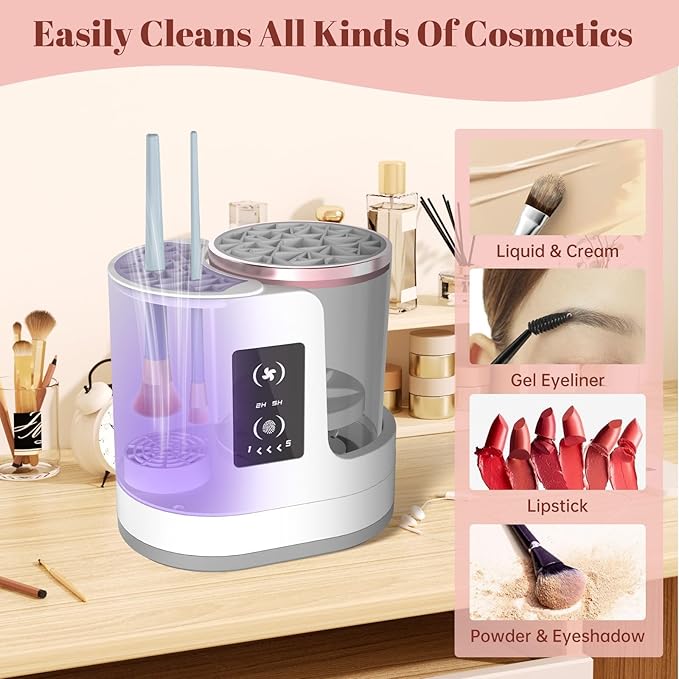 Electric Makeup Brush Cleaner Machine With Makeup Brush Dryer-Holder-Portable Automatic USB Cosmetic Brushes Cleaner Tool for All Size Beauty Makeup Brush Set,Eyeshadow, Blush Brush (white)