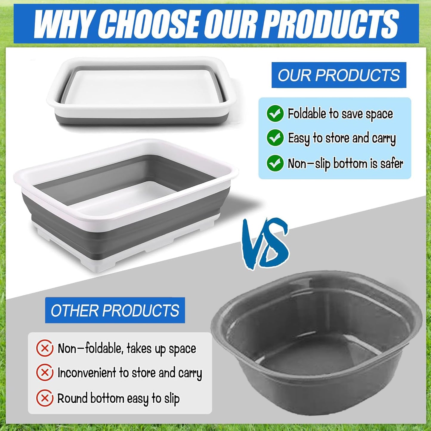 ESEHGS Pool Foot Bath Tray for Swimming Pool, Non- Slip Collapsible Foot Bath for Pool, Portable Foot Tub for Pool for Above Ground Pool Accessories, Rinse Feet Keep Pool Clean (Grey + White)
