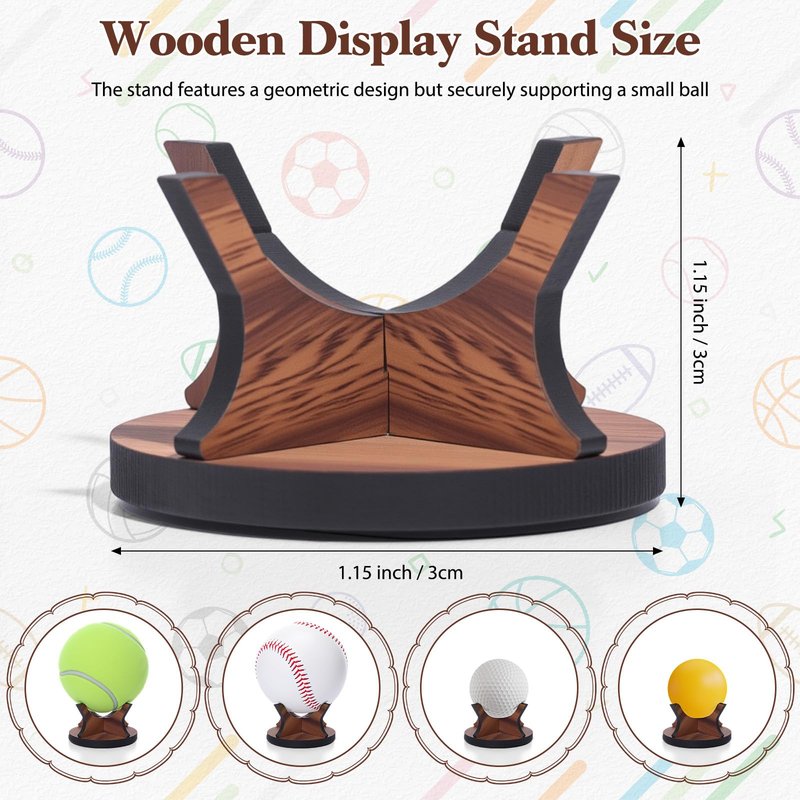 Sumind 6 Pcs Walnut Small Ball Stand Holder Sport Ball Display Rack Baseball Display Stand with Non-slip Rubber Pads for Baseball Golf Softball Tennis Spheres, Wood