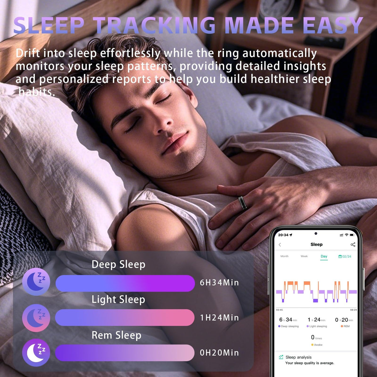 Anarow Smart Ring for Men Women – Fitness Tracker Ring with Heart Rate, SpO2, Blood Pressure, Sleep Monitoring, Step & Calorie Counter, No Subscription Fee, iOS & Android Compatible (Black, 9)