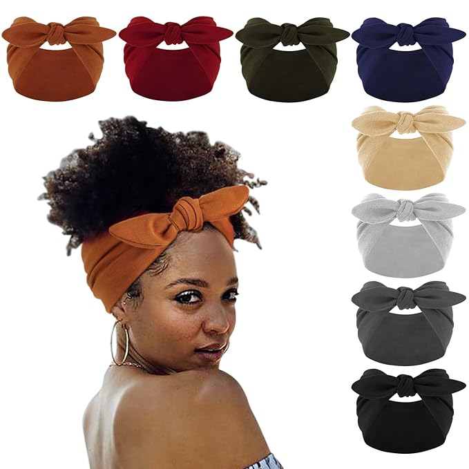 DRESHOW 8 Pack Bow Headbands of Solid Color for WomenÃ¢ÂÂs Hair Non Slip Wide Vintage Head Wraps Knotted Cute Hair Band Accessories