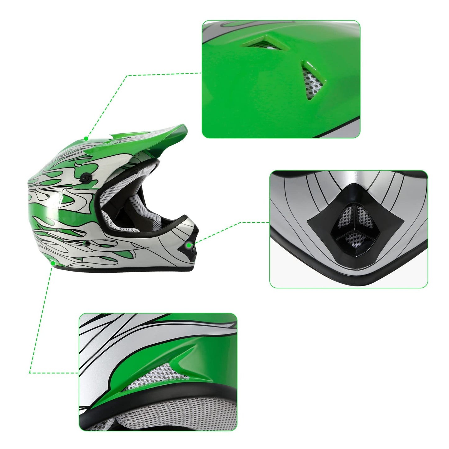 TCMT Youth Dirt Bike Helmet DOT Certified - Kids Full Face Motocross ATV Helmet with Goggles, Gloves and Helmet Bag for Off-Road, BMX, MX, Street Riding