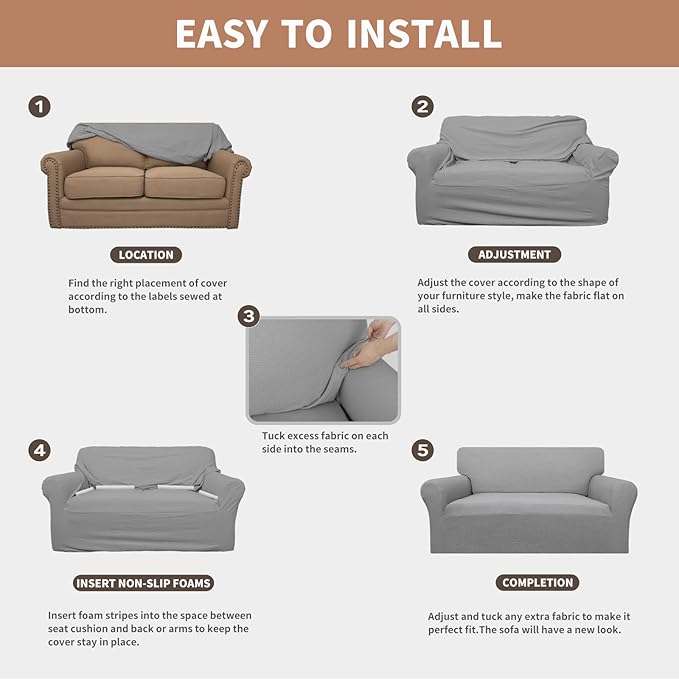 Easy-Going 100% Waterproof Oversized Chair Couch Cover, Dual Waterproof Sofa Cover, Stretch Jacquard Sofa Slipcover, Leakproof Furniture Protector for Kids, Pets, Dog and Cat, Light Gray
