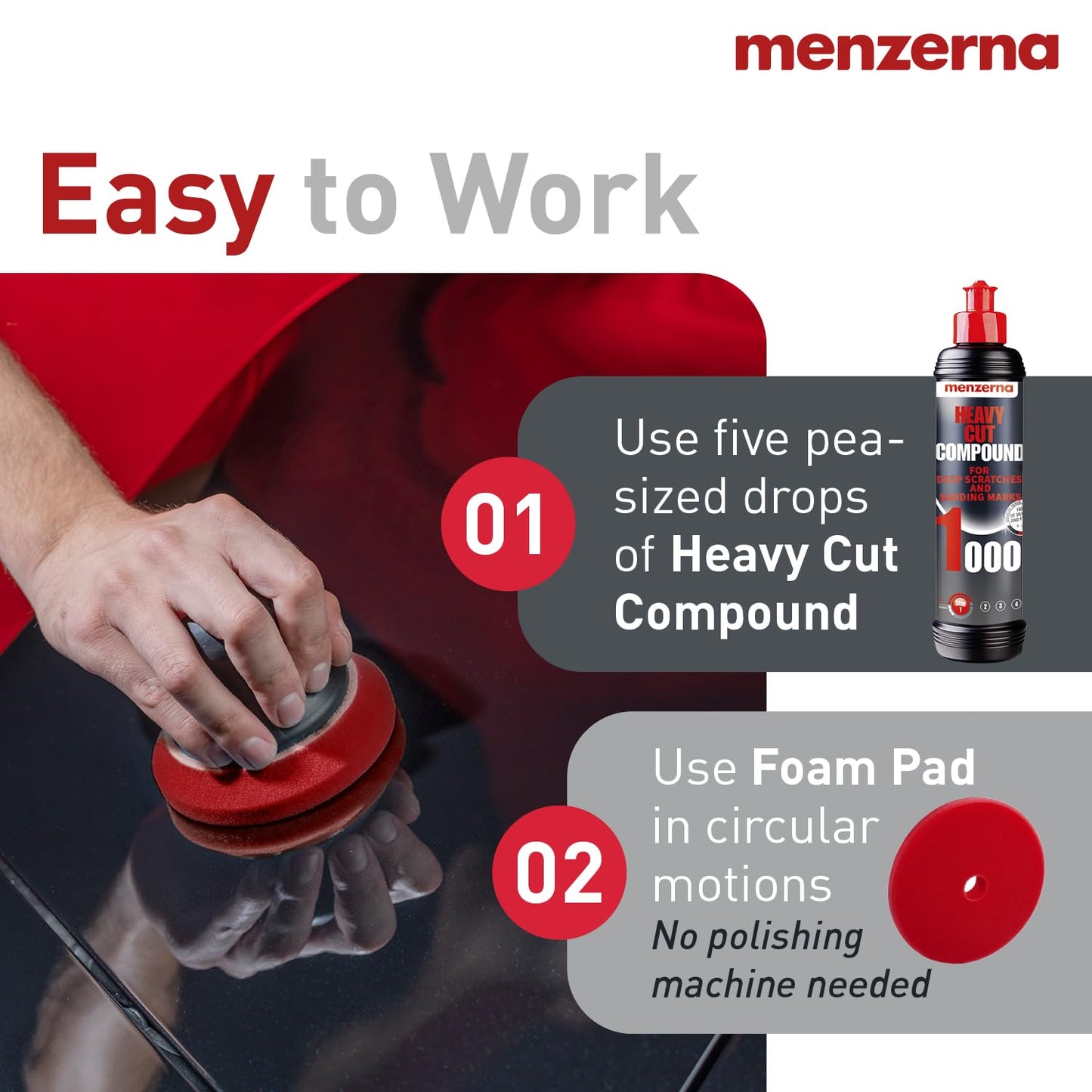 menzerna Heavy Cut Compound 1000" I Abrasive Polishing Compound for Deep Scratches, Sanding Marks, Swirls & Holograms I Buffing and Polishing Compound for Scratch Repair I Silicone Free I 16 fl oz.