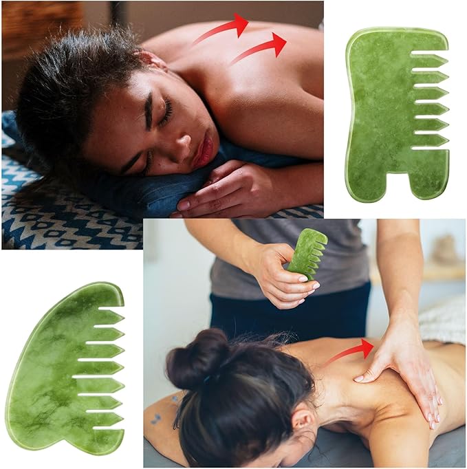 BBTO 2 Pcs Jade Comb for Scalp Massage Gua sha Comb for Head Body spa Hair Multifunctional Handheld Massage Tools(Heart, Classic Style)