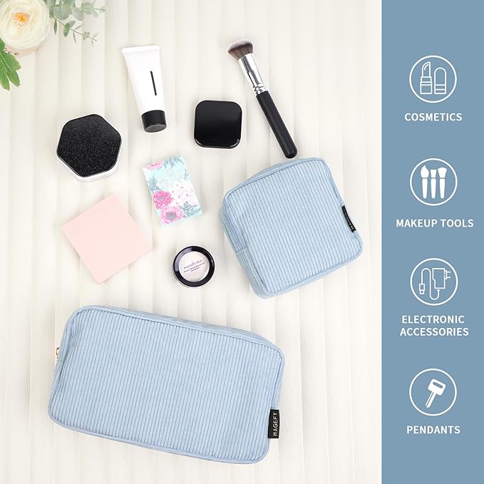 MAGEFY Small Makeup Bag for Purse Mini Cosmetics Bag Corduroy Cute Cosmetic Pouch for Women with Slip-in Pockets