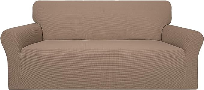 Easy-Going 100% Waterproof Couch Cover, Dual Waterproof Sofa Cover, Stretch Jacquard Sofa Slipcover, Leakproof Furniture Protector for Kids, Pets, Dog and Cat (Oversized Sofa, Camel)